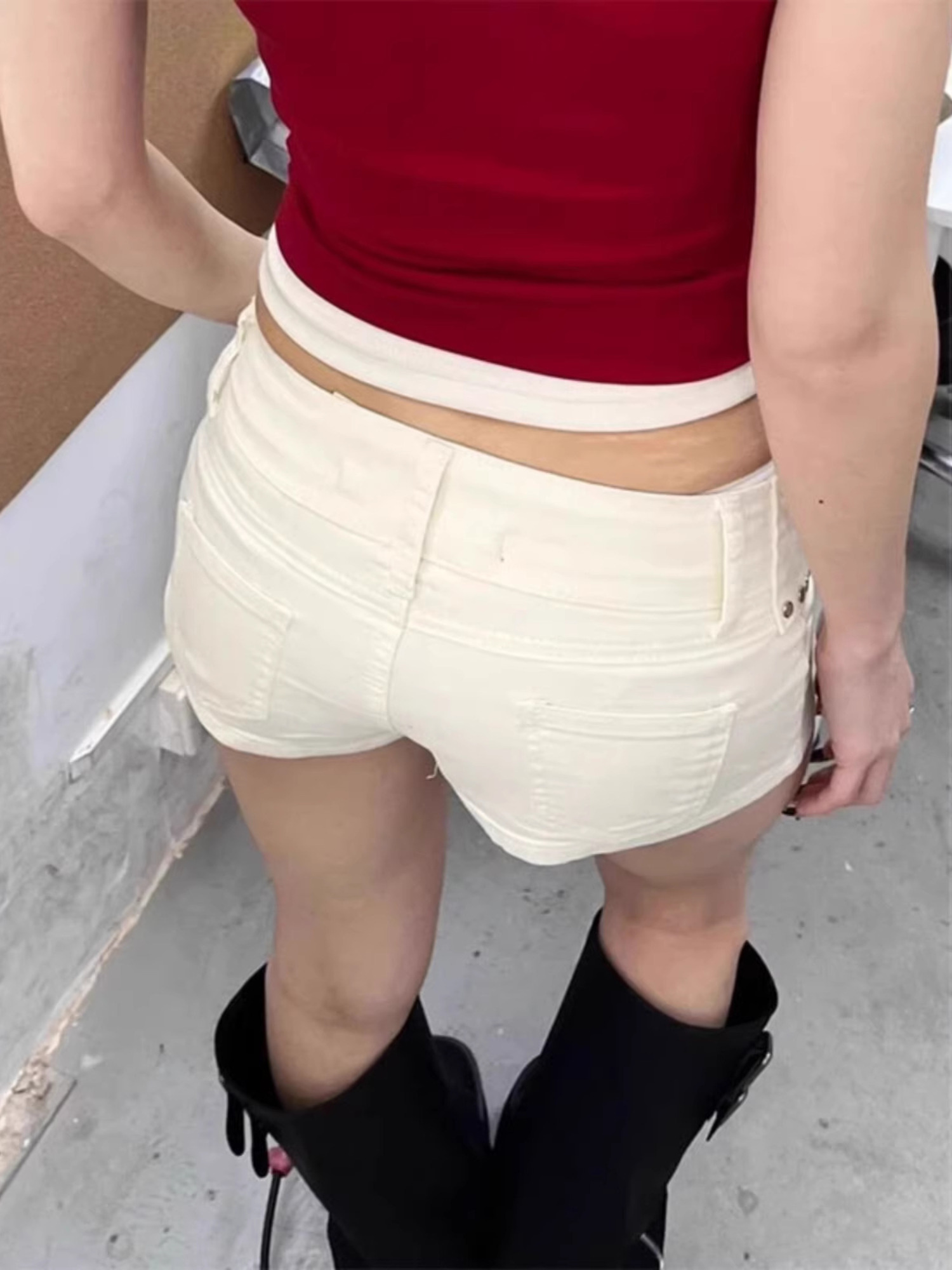 Women's Low Rise White Denim S - Streetwear Brand Shorts review and price